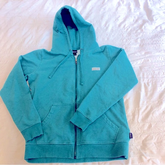 Patagonia Women’s Organic Cotton Full Zip Hooded Sweatshirt Sz Small Turquoise - Picture 8 of 13